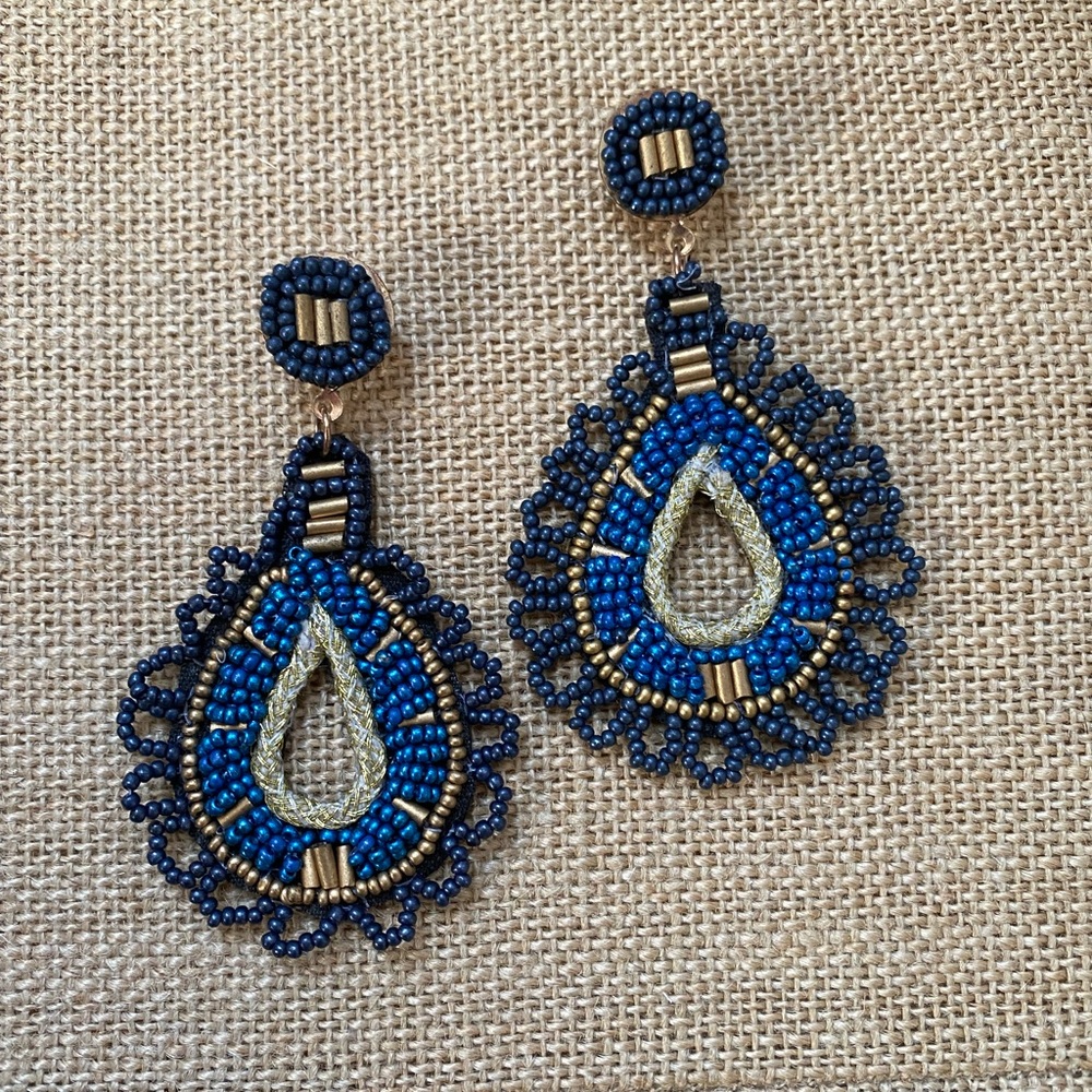 Navy Beaded Earrings